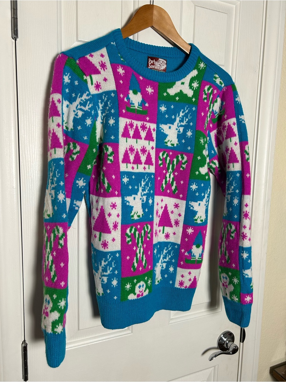 Party Sweater Dec 25th Ugly Christmas Sweater Blue Pink Gnomes Candy Canes S
